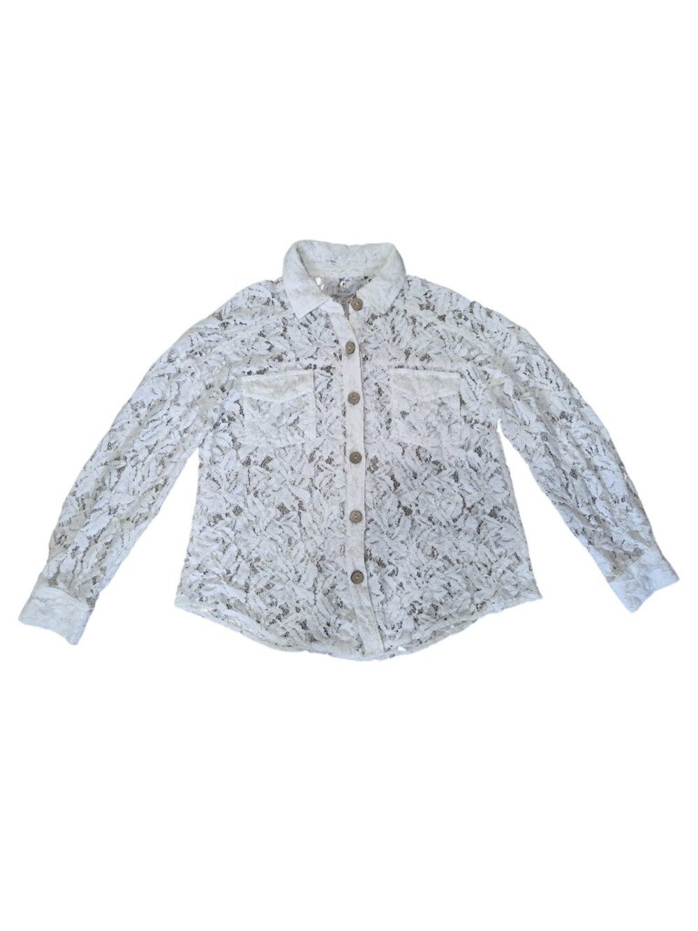 Cupio White Floral Lace Button-Up Long Sleeve Shirt Women's M